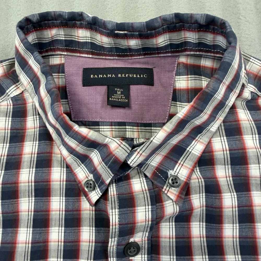 Banana Republic Oxford Dress Shirt Mens MT Medium Tall Plaid Multicolor